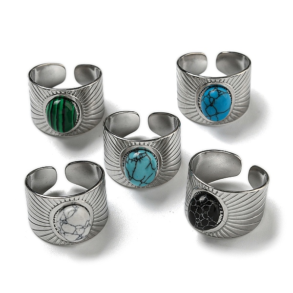 

PandaHall 304 Stainless Steel Open Cuff Rings, Synthetic Malachite & Turquoise Oval Wide Band Rings for Women Men, Stainless Steel Color..., Multicolor