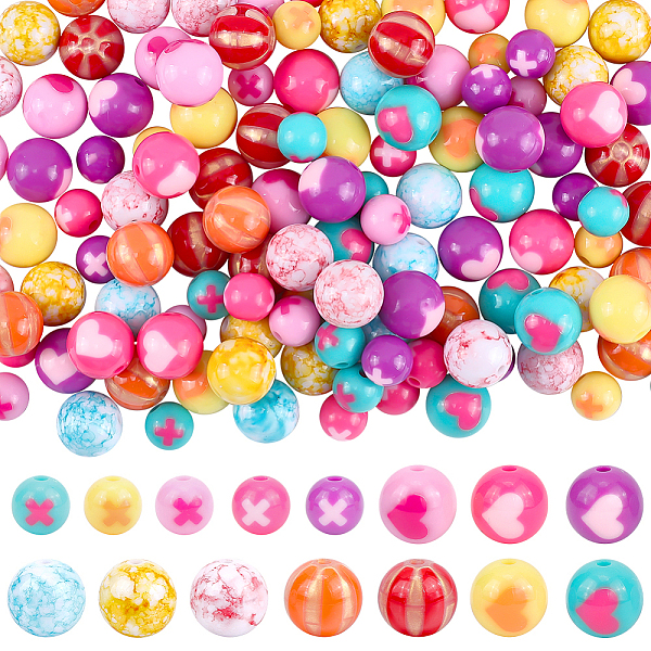 

PandaHall 150Pcs 15 Style Opaque Acrylic Beads Sets, Round, Mixed Color, 11.5~16mm, Hole: 2~3mm, 10pcs/style Acrylic Round Multicolor