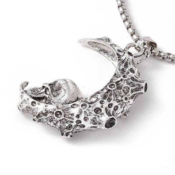 

PandaHall Alloy Crescent Moon with Skull Pendant Necklace with 304 Stainless Steel Box Chains, Gothic Jewelry for Men Women, Antique Silver...