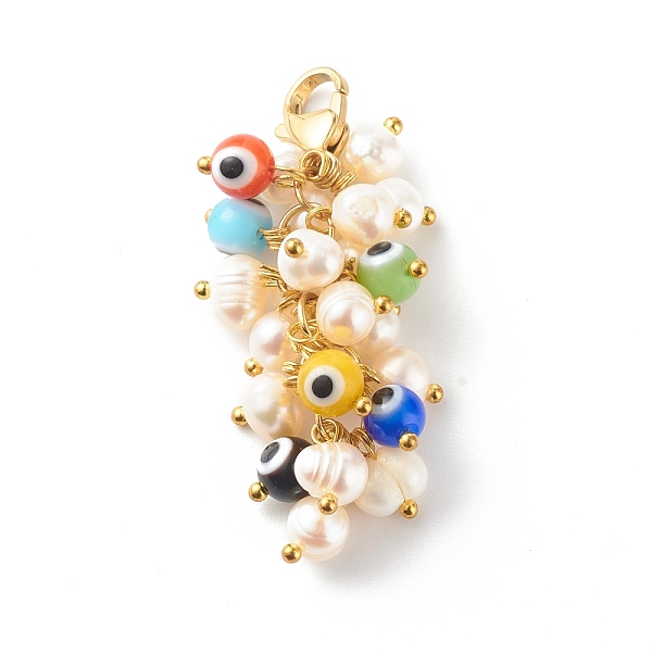 

PandaHall Pearl Pendants, with Freshwater Pearl Beads, Handmade Evil Eye Lampwork Beads, 304 Stainless Steel Jump Rings & Lobster Claw...