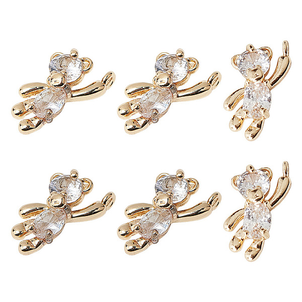 

PandaHall DELORIGIN 6Pcs Brass Cubic Zirconia Charms, Bear, Clear, Real 18K Gold Plated, 12x6x3mm, Hole: 1mm Brass+Cubic Zirconia Bear Clear