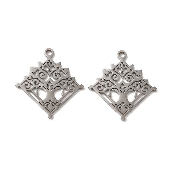 

PandaHall 304 Stainless Steel Pendant, Rhombus with Tree Charm, Stainless Steel Color, 33.5x30x1mm, Hole: 2.5mm 304 Stainless Steel Rhombus