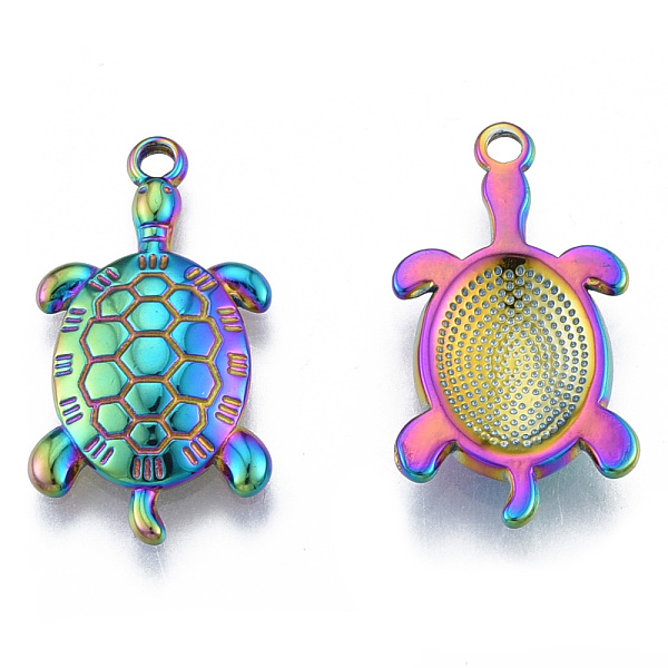

PandaHall Ion Plating(IP) 304 Stainless Steel Pendants, Tortoise, Rainbow Color, 25x14x3mm, Hole: 1.8mm 304 Stainless Steel Tortoise