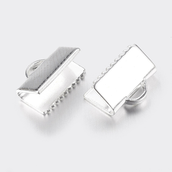 

PandaHall Silver Brass Ribbon Crimp Ends, Nickel Free, 7x10mm, Hole: 1x3mm Brass