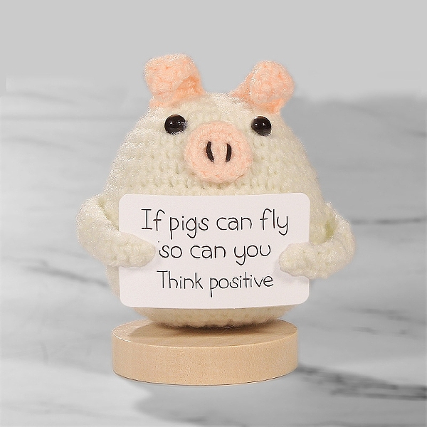 

PandaHall Cute Funny Positive Pig Doll, Wool Knitting Doll with Positive Card and Wood Base, for Home Office Desk Decoration Gift, Old Lace...