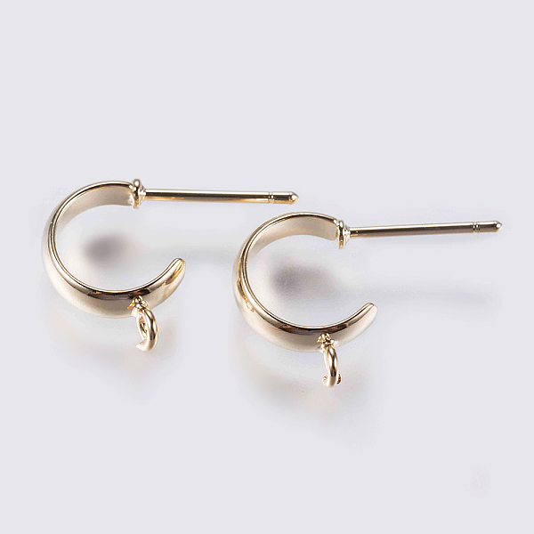 

PandaHall Brass Stud Earring Findings, Half Hoop Earrings, with Steel Pins, Long-Lasting Plated, Nickel Free, Real 18K Gold Plated, Golden...