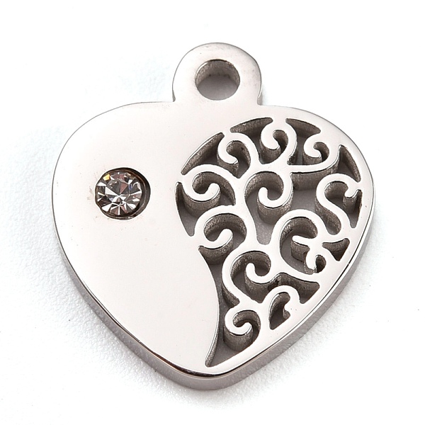 

PandaHall 304 Stainless Steel Charms, Manual Polishing, with Crystal Rhinestone, Heart, Stainless Steel Color, 12.5x11x1.5mm, Hole:1.8mm...