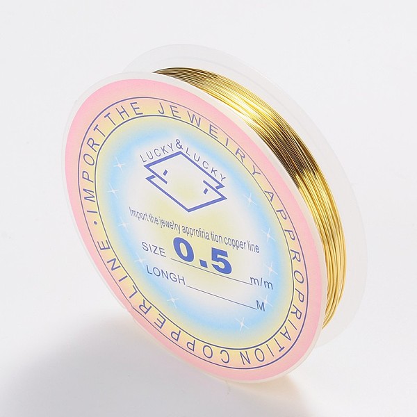 

PandaHall Round Copper Jewelry Wire, Gold, 24 Gauge, 0.5mm, about 26.24 Feet(8m)/roll Copper Round Gold