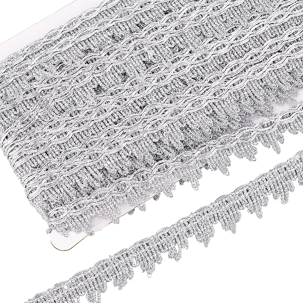

PandaHall FINGERINSPIRE 14.22 Yards Metallic Braid Lace Trim 7/8 inch Wide Silver Sparkle Lace Ribbon Polyester Woven Fringe Trim Decorated...