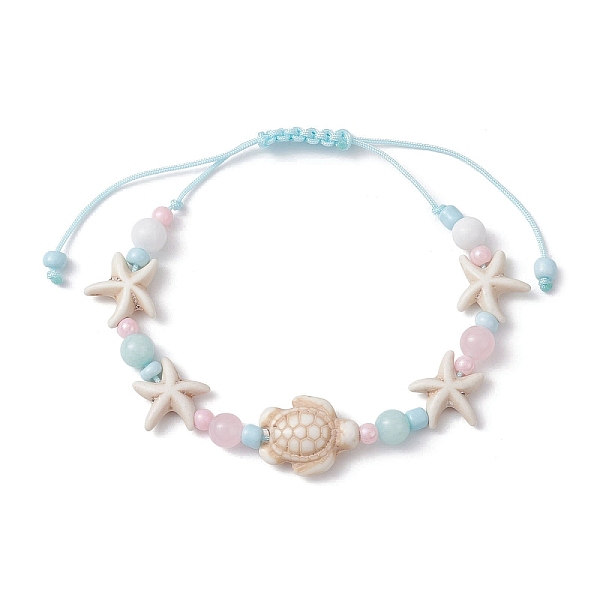 

PandaHall Starfish & Turtle Dyed Natural Malaysia Jade & Synthetic Turquoise Braided Bead Bracelet, Ocean Theme Nylon Cord Adjustable...