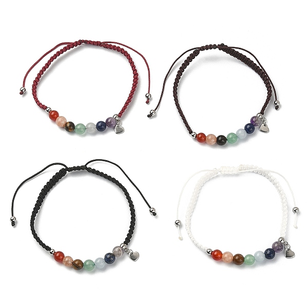 

PandaHall Stainless Steel Heart Charm Bracelet, Natural Mixed Gemstones Braided Adjustable Bracelet, Mixed Color, Inner Diameter..., Multicolor