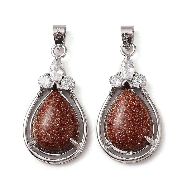 

PandaHall Synthetic Goldstone Pendants, Rack Plating Platinum Tone Brass Teardrop Charms with Crystal Rhinestone, Cadmium Free & Lead Free..., Clear
