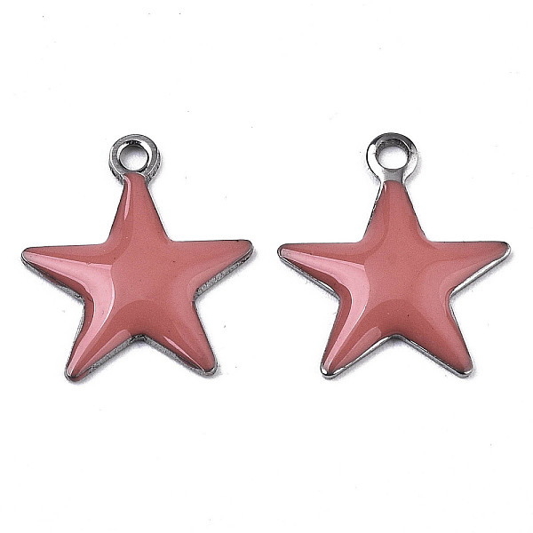 

PandaHall 201 Stainless Steel Enamel Charms, Star, Stainless Steel Color, Indian Red, 14.5x12.5x2mm, Hole: 1.5mm Stainless Steel+Enamel Star