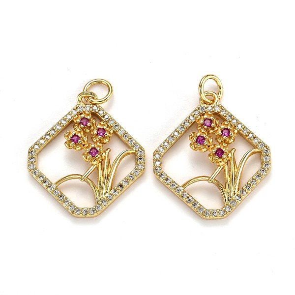 

PandaHall Brass Micro Pave Cubic Zirconia Pendants, Long-Lasting Plated, with Jump Ring, Rhombus with Flower, Real 18K Gold Plated..., Multicolor