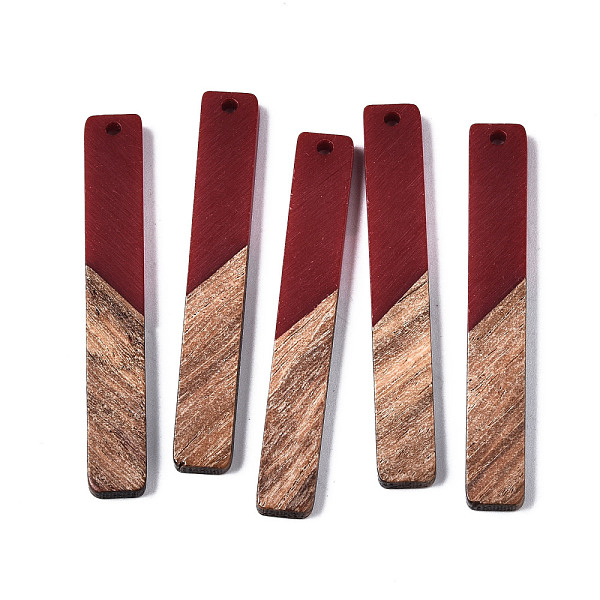 

PandaHall Resin & Walnut Wood Big Pendants, Two Tone, Rectangle, Dark Red, 51.5x7.5x3mm, Hole: 1.8mm Resin+Wood Rectangle