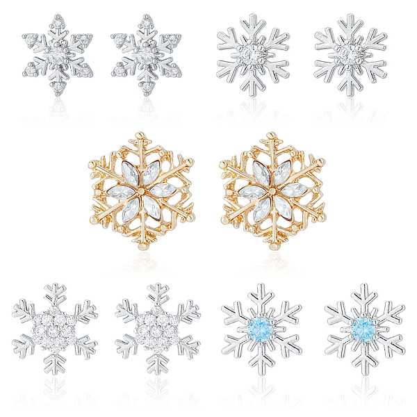 

PandaHall ANATTASOUL 5 Pairs 5 Style Exquisite Christmas Snowflake Cubic Zirconia Stud Earrings, Alloy Jewelry for Women, Platinum & Golden...