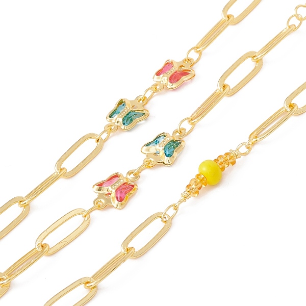

PandaHall Handmade Brass Butterfly & Oval Link Chain, with Glass Beaded, Real 18K Gold Plated, Lead Free & Cadmium Free, Soldered, with...