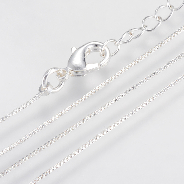 

PandaHall Brass Box Chains Necklaces, with Lobster Clasps, Silver Color Plated, 15.7 inch(40cm), 0.6mm Brass