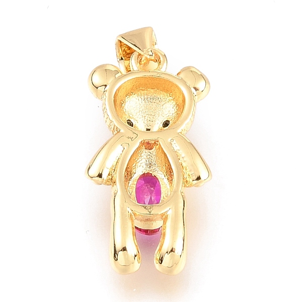 

PandaHall Brass Micro Pave Cubic Zirconia Pendants, Long-Lasting Plated, Inlay Bear Shape, Real 18K Gold Plated, Deep Pink, 21x10.8x5.4mm...