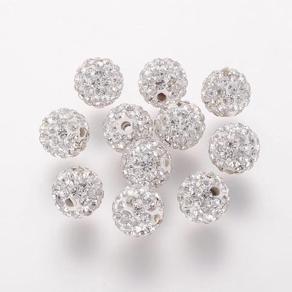 

PandaHall Polymer Clay Rhinestone Beads, Grade A, Round, Pave Disco Ball Beads, Crystal, 10x9.5mm, Hole: 1.5mm Polymer Clay+Glass Rhinestone..., White