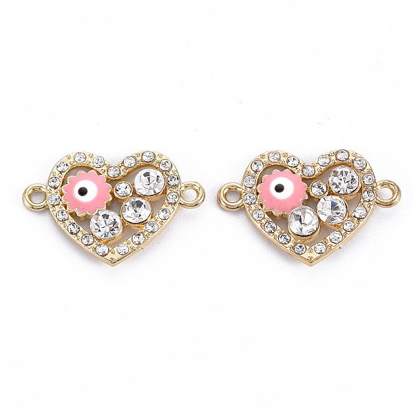 

PandaHall Rack Plating Alloy Enamel Links Connectors, with Crystal Rhinestone, Cadmium Free & Nickel Free & Lead Free, Heart with Eye, Light..., Pink