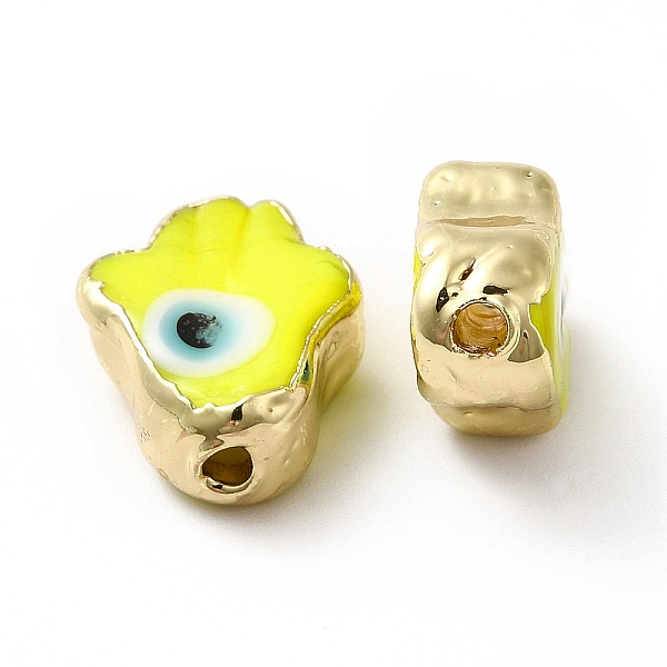 

PandaHall Handmade Evil Eye Lampwork Beads, with Golden Plated Brass Edge, Long-Lasting Plated, Hamsa Hand, Yellow, 15~17x11.5~12.5x5~5.5mm...