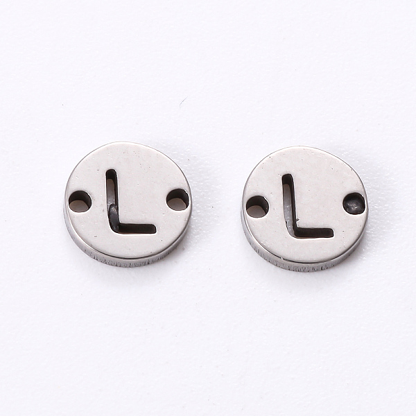 

PandaHall 201 Stainless Steel Links, Laser Cut, Flat Round with Letter, Letter.L, 6x6x1mm, Hole: 0.8mm 201 Stainless Steel Letter L