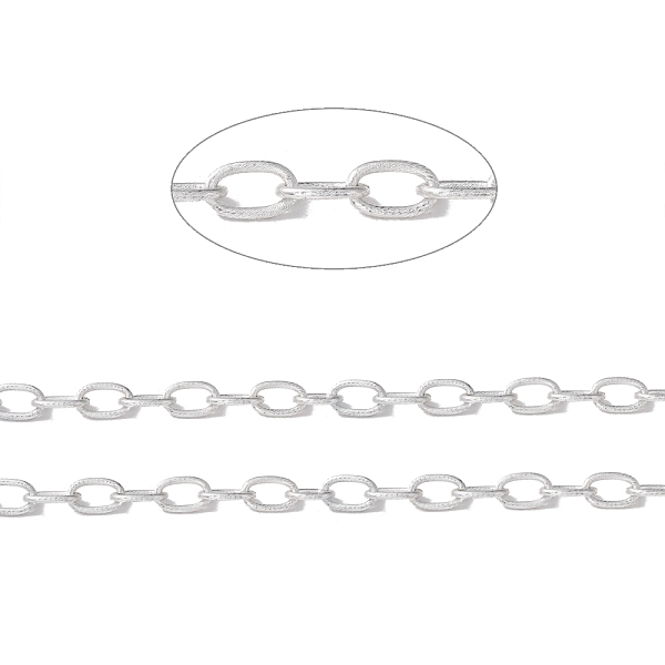 

PandaHall Oval Oxidation Aluminum Cable Chains, Texture, Unwelded, with Spool, Silver, Link: 13.5x8x1.5mm, about 30m/roll Aluminum