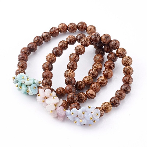 Round Natural Wood Beads Stretch Bracelets Sets