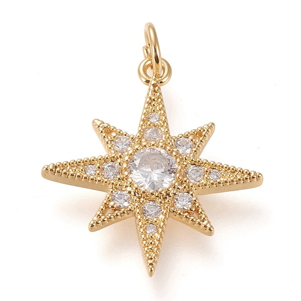 

PandaHall Brass Micro Pave Clear Cubic Zirconia Pendants, with Jump Rings, Long-Lasting Plated, Star, Real 18K Gold Plated, 20x18.5x2.5mm...