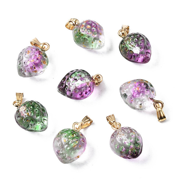 

PandaHall Two Tone Transparent Spray Painted Glass Pendants, with Golden Plated Iron Bails and Gold Foil, Strawberry, Medium Sea Green...
