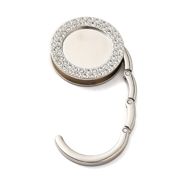 

PandaHall Grade A Rhinestone & Zinc Alloy Bag Hangers, Foldable Purse Hooks, with Brass Nail, Round, Platinum, 4.45x1cm, Tray: 3cm Alloy..., Clear
