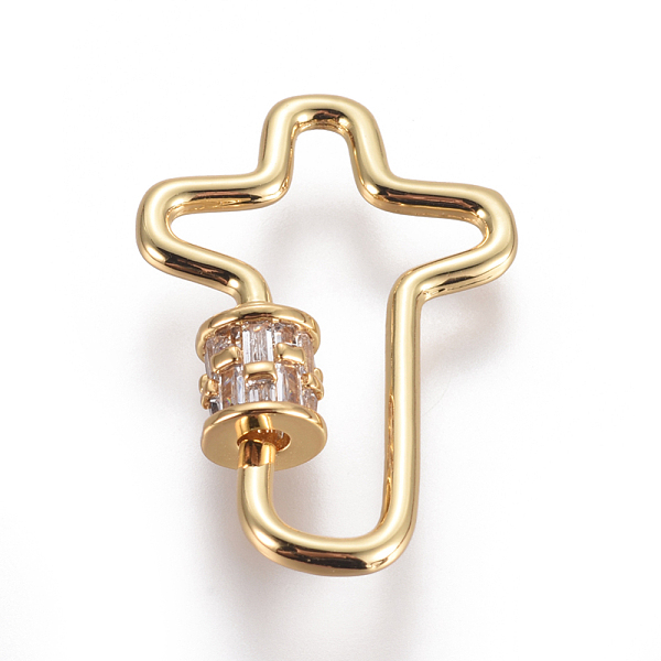 

PandaHall Brass Micro Pave Cubic Zirconia Screw Carabiner Lock Charms, for Necklaces Making, Cross, Clear, Golden, 30x21x2~5.5mm Brass Cross...