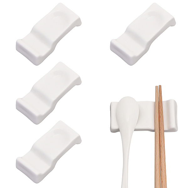 

PandaHall CHGCRAFT 4Pcs Ceramics Chopsticks Rests Spoon Stand Fork Holder for Chopsticks Home Decoration Porcelain Rectangle White