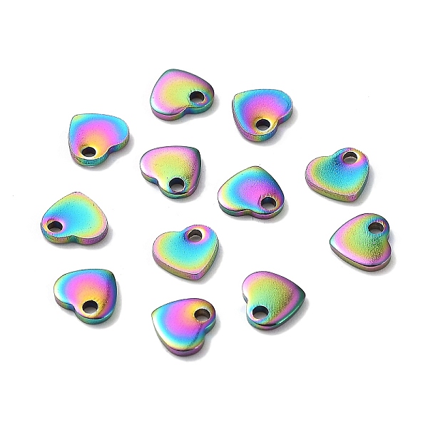 PandaHall 304 Stainless Steel Charms, Stamping Blank Tag, Heart, Rainbow Color, 5x6x1mm, Hole: 1mm 304 Stainless Steel Heart