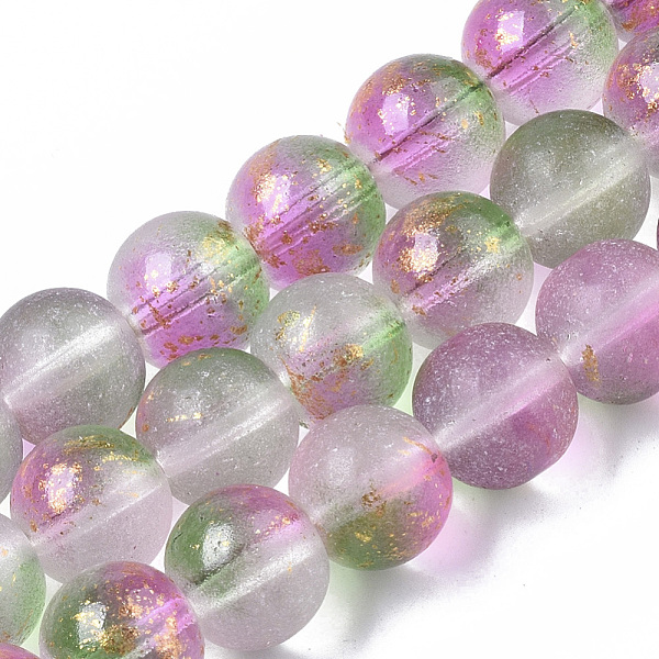 

PandaHall Frosted Spray Painted Glass Beads Strands, with Golden Foil, Round, Medium Sea Green, 10~11mm, Hole: 1.4~1.6mm, about...