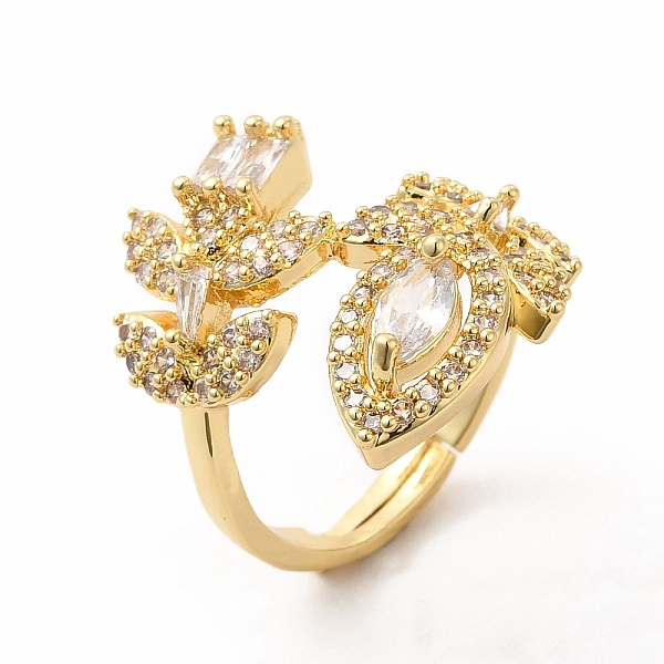 

PandaHall Clear Cubic Zirconia Leaf Open Cuff Ring, Brass Jewelry for Women, Golden, US Size 6(16.5mm) Brass+Cubic Zirconia Clear