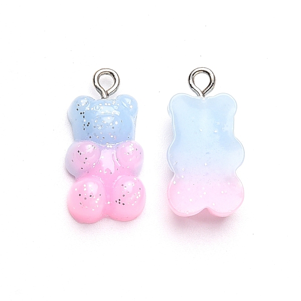 

PandaHall Gradient Color Opaque Resin Pendants, with Glitter Powder and Platinum Tone Iron Peg Bails, Bear, Light Sky Blue, 21x11x6.5mm...