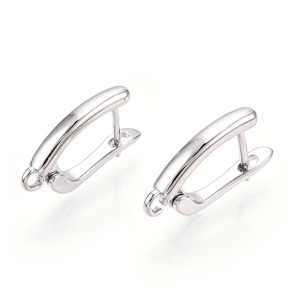 

PandaHall Brass Hoop Earring Findings, Latch Back with Horizontal Loops, Platinum, 18x10x3mm, Hole: 2mm, Pin: 1mm Brass