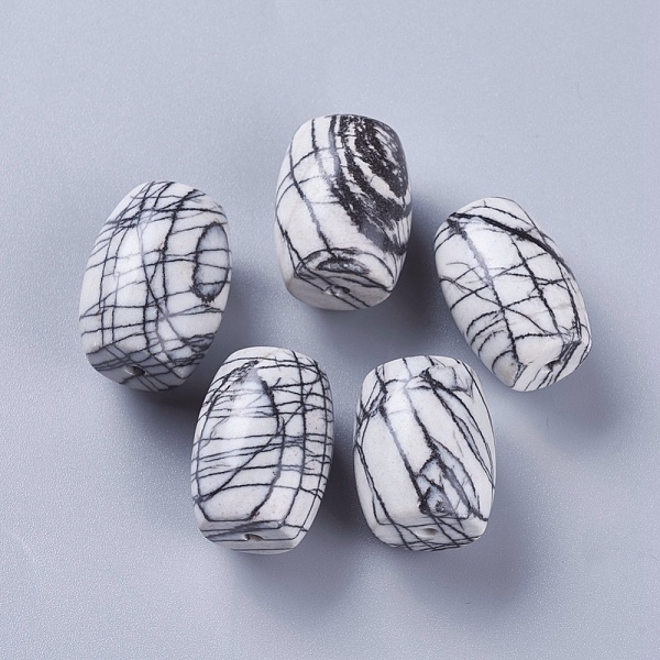

PandaHall Natural Black Silk Stone/Netstone Beads, Barrel, 20~24x15~18mm, Hole: 1.5~2mm Netstone Barrel