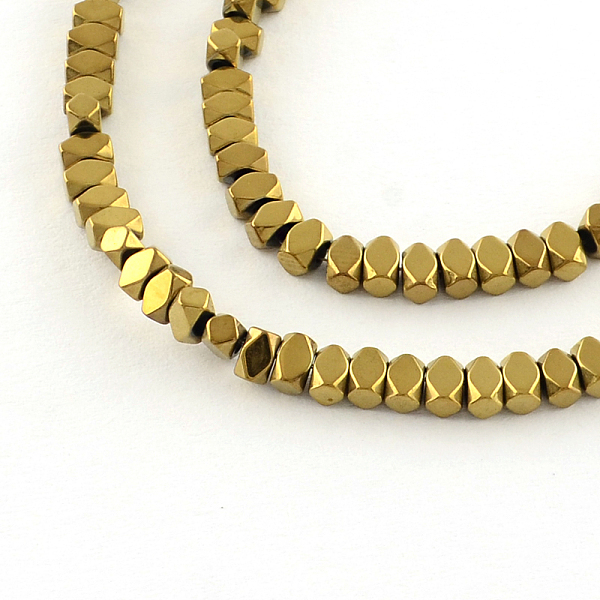 

PandaHall Electroplate Non-magnetic Synthetic Hematite Bead Strands, Polygon, Golden Plated, 3x2x2mm, Hole: 0.5mm, about 195pcs/strand, 15.7...