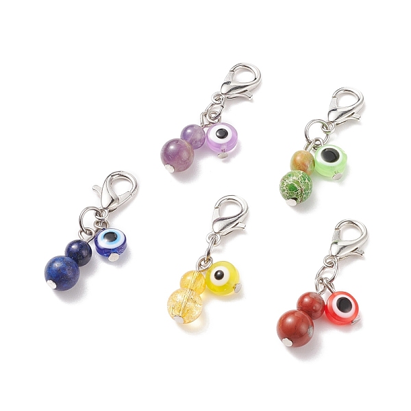 

PandaHall Gemstone Beaded Gourd Feng Shui Pendant Decorations, Evil Eye Lobster Clasp Charms, Clip-on Charms, for Keychain, Purse, Backpack...