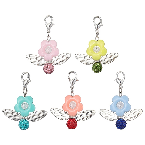 

PandaHall Acrylic Flower Pendant Decoration, with Polymer Clay Rhinestone Beads and Zinc Alloy Lobster Claw Clasps, Mixed Color, 52mm..., Multicolor
