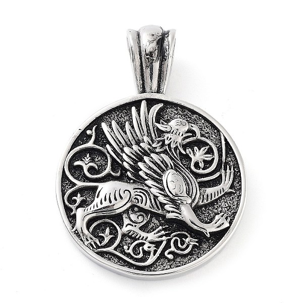 

PandaHall 304 Stainless Steel Pendants, Flat Round with Griffin Charm, Antique Silver, 45x32x5.5mm, Hole: 6.5x6mm 304 Stainless Steel Flat...