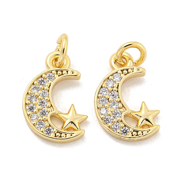 

PandaHall Brass Micro Pave Clear Cubic Zirconia Charms, Moon, Star, 13x8.5x1.5mm, Hole: 2.5mm Brass+Cubic Zirconia Star Clear