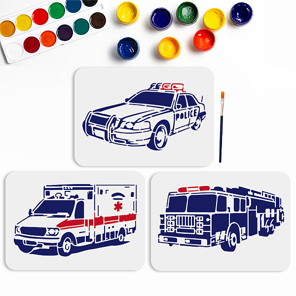 

PandaHall 3pcs Car Ambulance Police Car Stencil 11.7×8.3inch Large Car Themed Stencils with Paint Brush Fire Engine Vehicle Stencil Template...