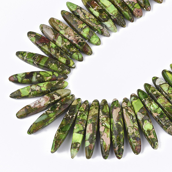 

PandaHall Synthetic Gold Line Imperial Jasper Beads Strands, Dyed, Graduated Strip, Green Yellow, 18~46x4~8x6~9mm, Hole: 1mm, about...