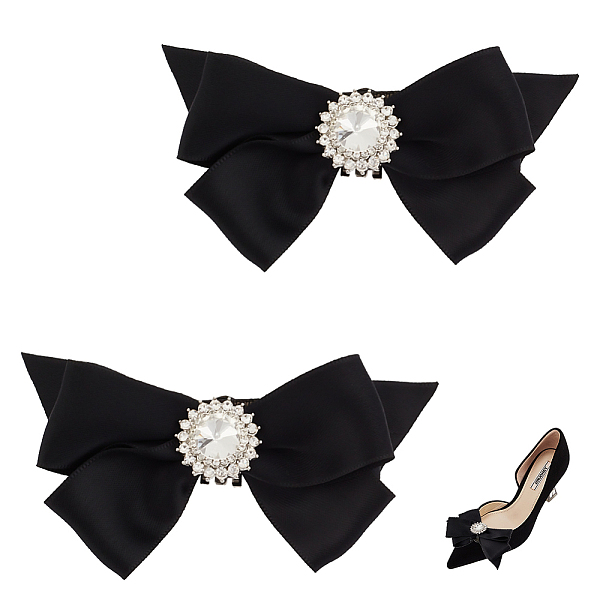 

PandaHall AHANDMAKER 1 Pair Bowkont Crystal Rhinestone Shoe Buckle, Detachable Bow Shoe Clips, Elegant Polyester Rhinestones Decorations..., Black