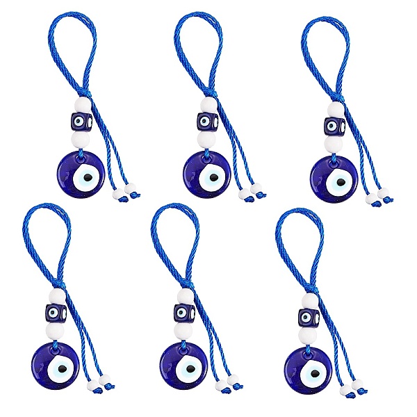 

PandaHall Handmade Lampwork Evil Eye Pendants Keychain, with Natural Wood Beads, Resin European Beads and Braided Nylon Thread, Blue, 8~16cm...