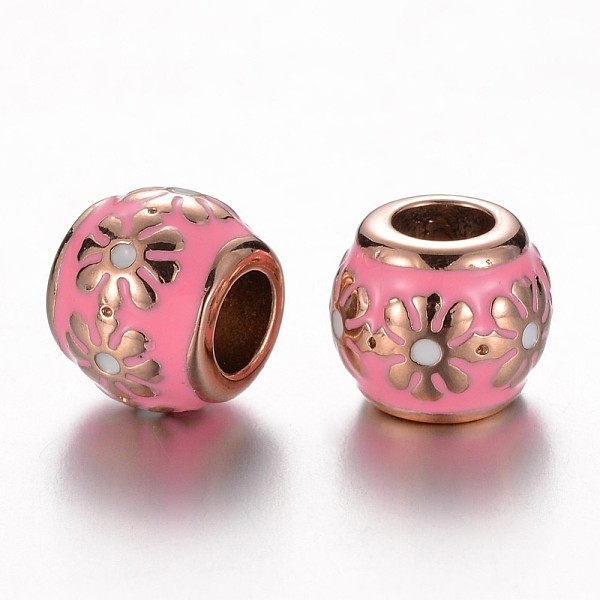 

PandaHall 304 Stainless Steel Enamel European Beads, Rondelle with Flower, Rose Gold, Pink, 11x9.5mm, Hole: 5mm Stainless Steel+Enamel...